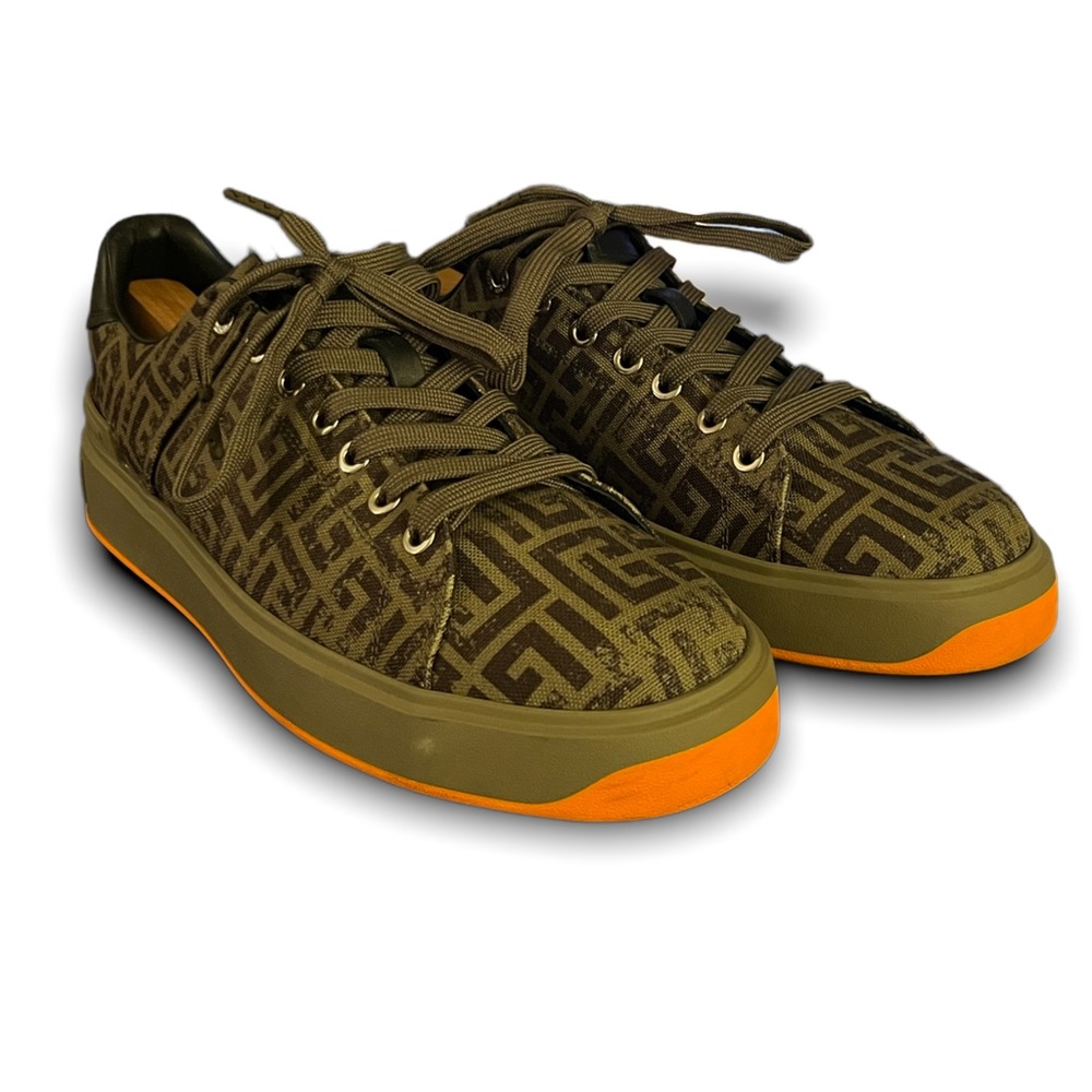 Balmain monogram canvas sneakers Brown Black Orange
